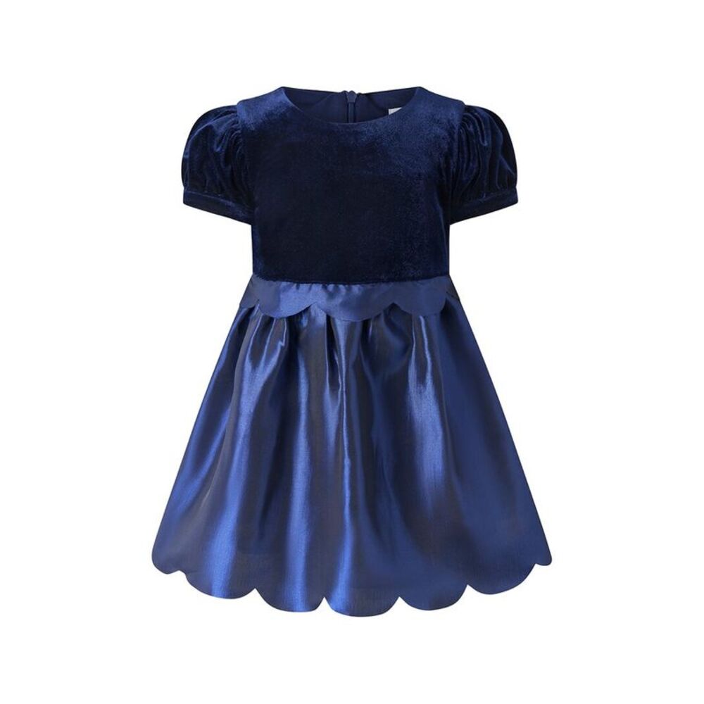 Rachel Riley Girls  Navy Taffeta Scalloped Dress